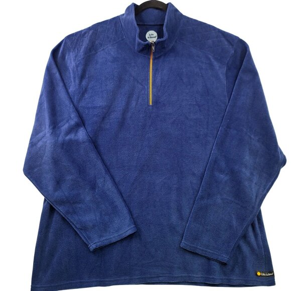Life Is Good Mens Dark Blue XXL Quarter-Zip Microfleece Pullover Classic Fit New - Picture 1 of 11